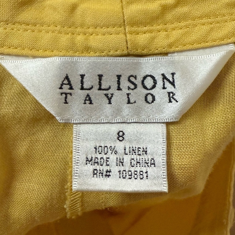 VTG ALLISON TAYLOR 100% Linen Buttercup Yellow Capri Pants - Picture 5 of 5